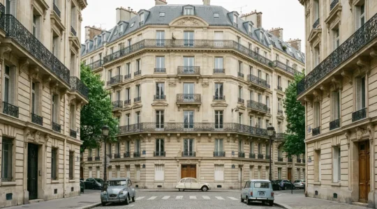 Façade immeuble haussmannien pierre de taille avec balcons fer forgé typique du 1er arrondissement Paris