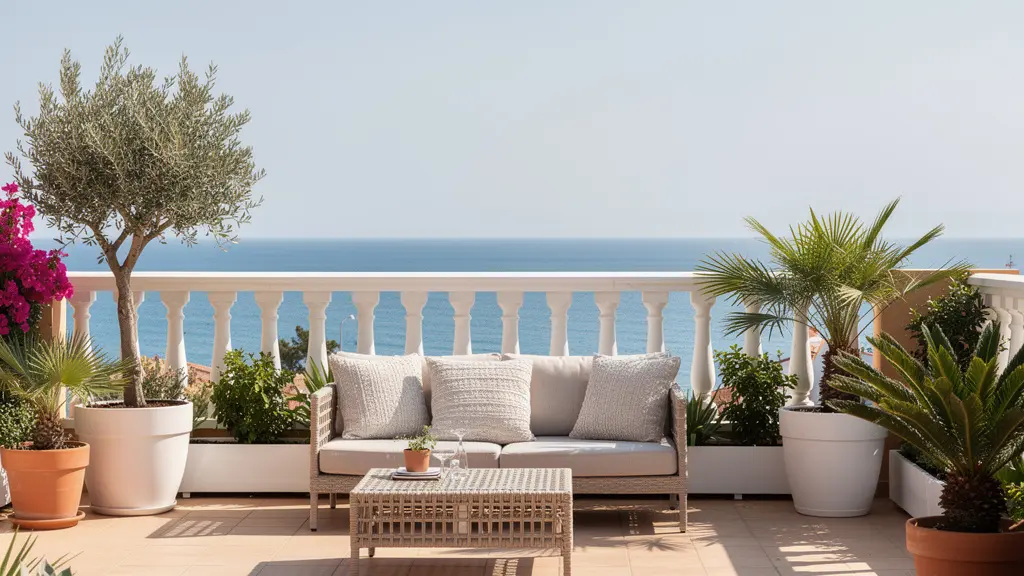 Terrasse d'appartement résidentiel avec vue mer à Rosas Costa Brava
